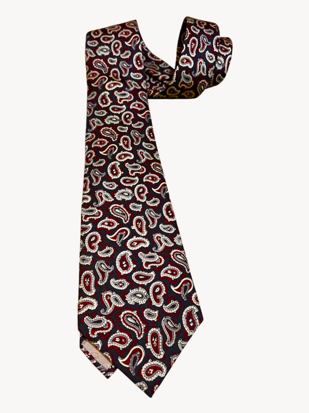 CHRISTIAN DIOR VTG PAISLEY SILK TIE BLU RED WHT GRA ITALIAN FABRIC MADE IN USA